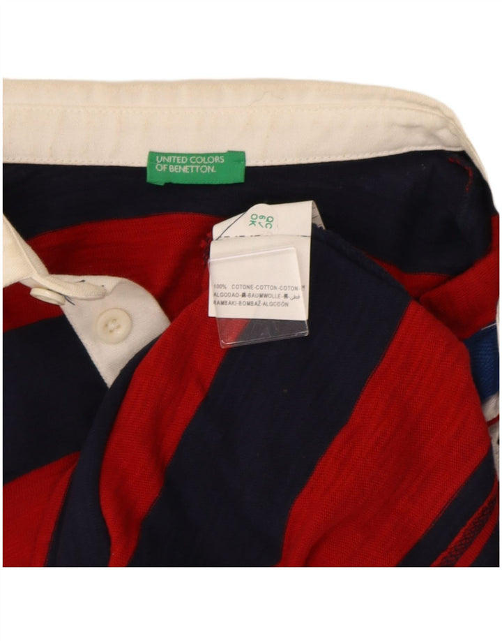 Benetton Polo Regular à Manches Longues Garçon 7-8 Ans Rayé Rouge Moyen