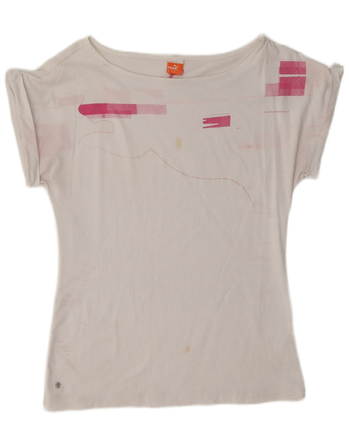 Puma T-shirt pour femme en coton géométrique blanc moyen UK 12