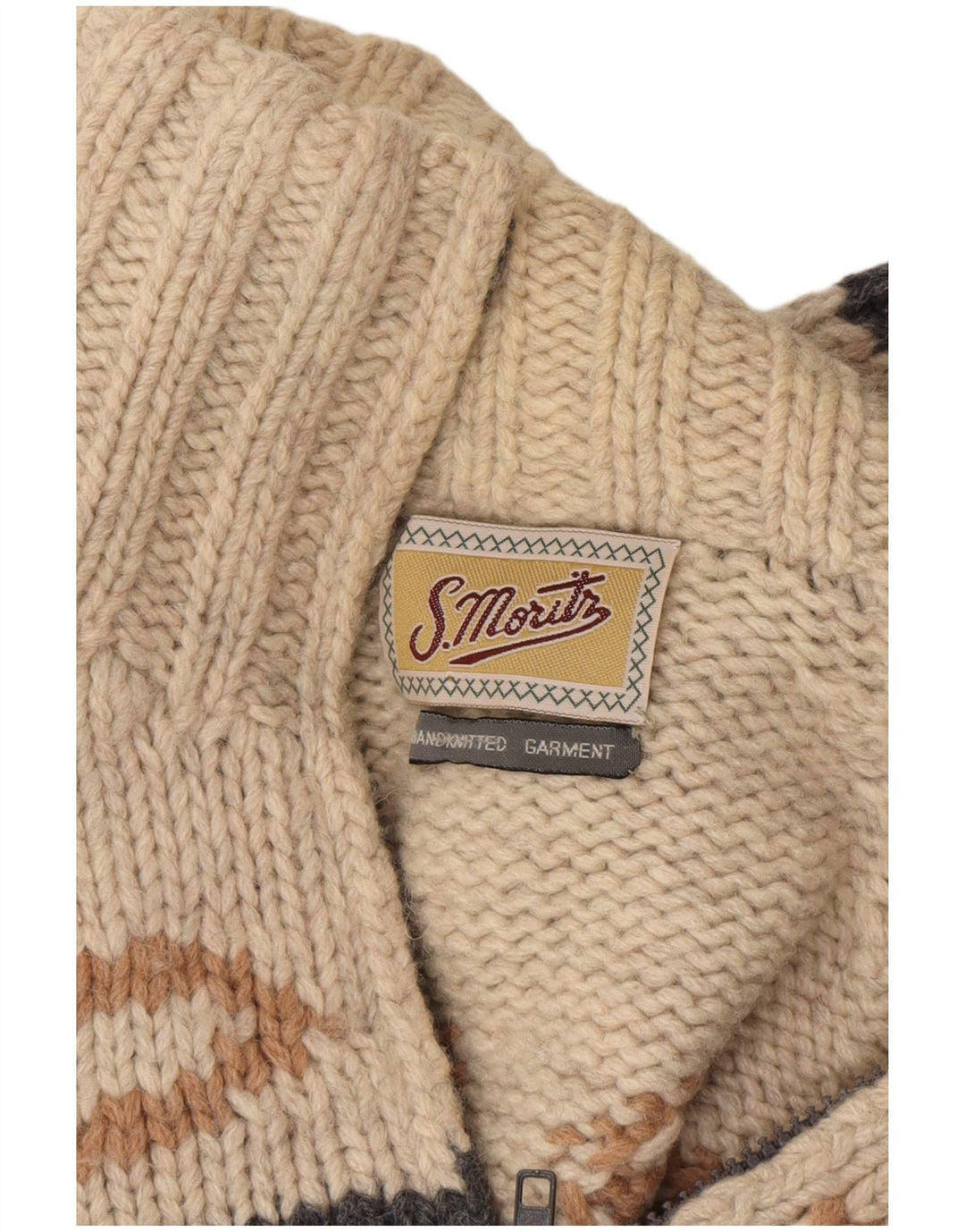 S. Moritz Pull à col zippé pour homme Large Beige Géométrique