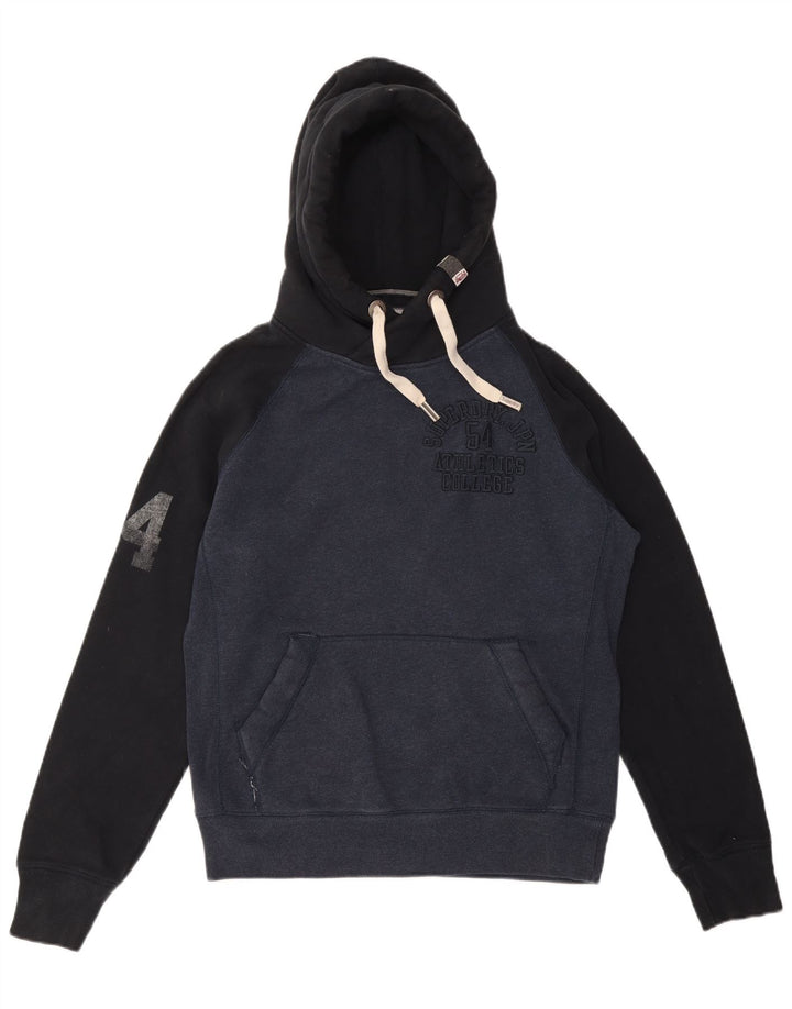 SUPERDRY Pull à capuche graphique pour hommes en coton color block bleu marine grand