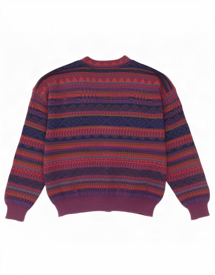 vintage Mens Cardigan Sweater IT 50 Moyen Multicolore Géométrique
