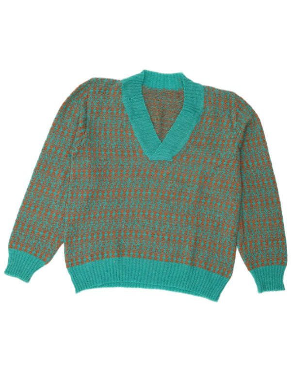 vintage Femme V-Col Jumper Pull UK 16 Grand Bleu Rayé