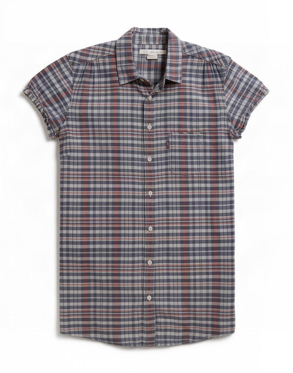 Levi's Chemisier à manches courtes pour femme UK 10 Petit bleu marine à carreaux en coton