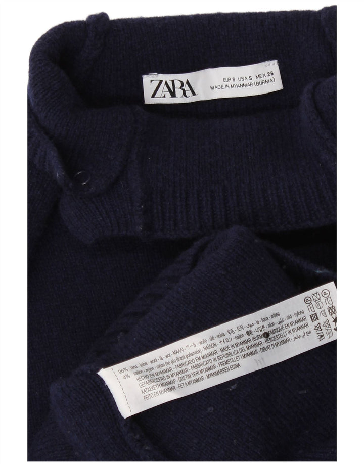 Zara Pull surdimensionné à col roulé pour femme UK 10 Petite laine bleu marine
