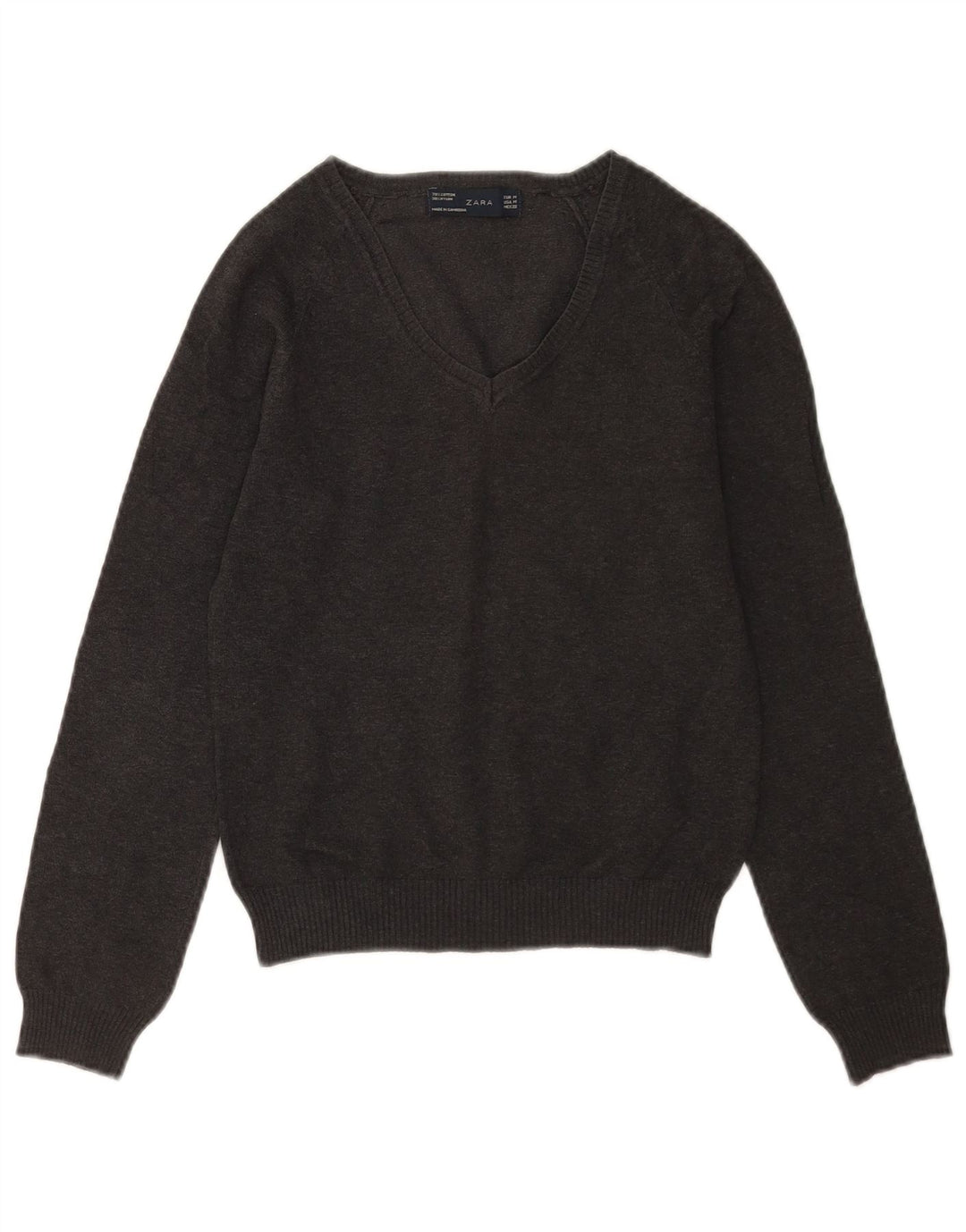 Zara Pull col en V pour femme UK 12 Gris moyen Coton