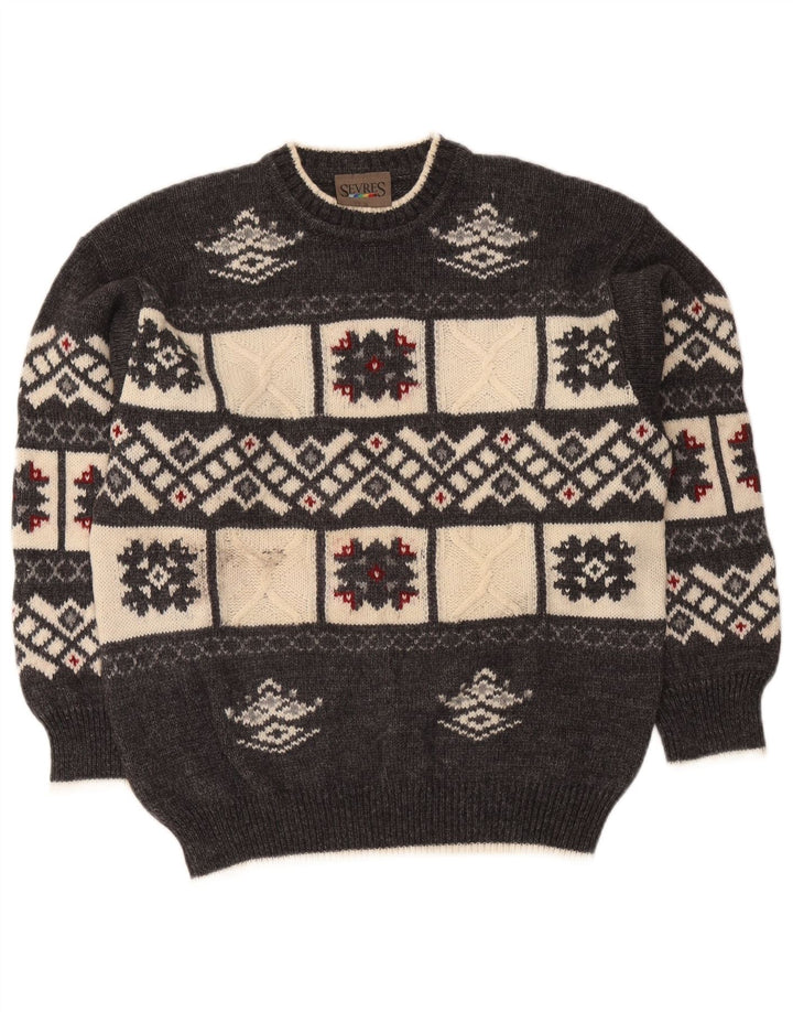 Sevres Pull Col Rond Homme IT 48 Gris Moyen Géométrique