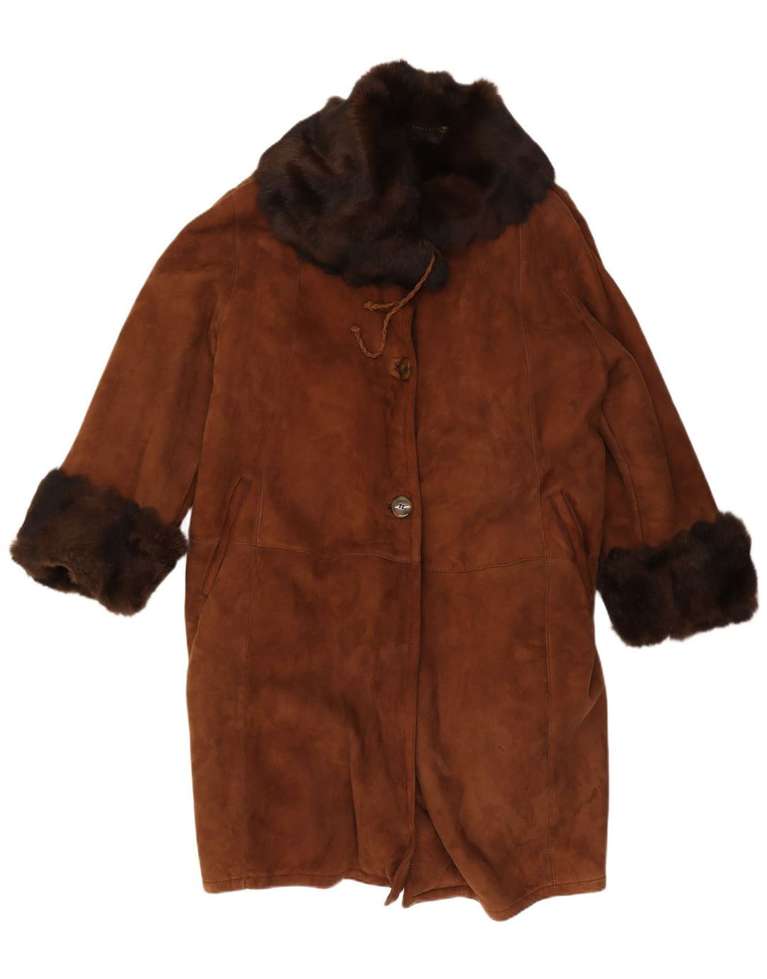 Manteau en peau de mouton surdimensionné pour femme vintage IT 50 XL en peau de mouton marron