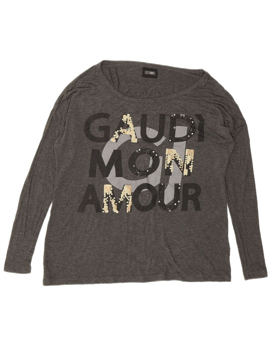 Gaudi Femme Haut Graphique Oversize Manches Longues UK 10 Petit Gris Viscose