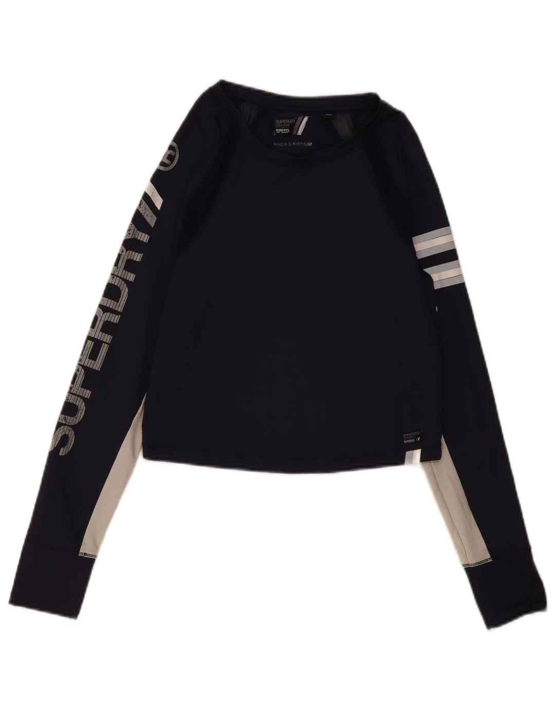 Superdry Haut graphique à manches longues pour femme UK 12 Bleu marine moyen Colourblock