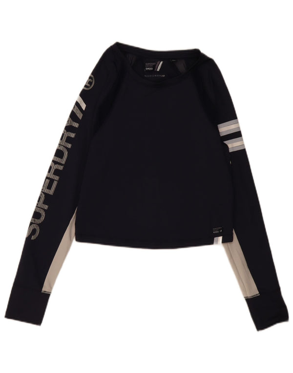 Superdry Haut graphique à manches longues pour femme UK 12 Bleu marine moyen Colourblock