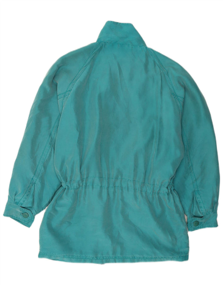 vintage Femme Pardessus IT 44 Soie Turquoise Moyenne