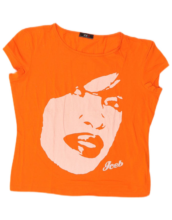 Iceberg T-shirt graphique pour femme UK 18 XL Orange Coton