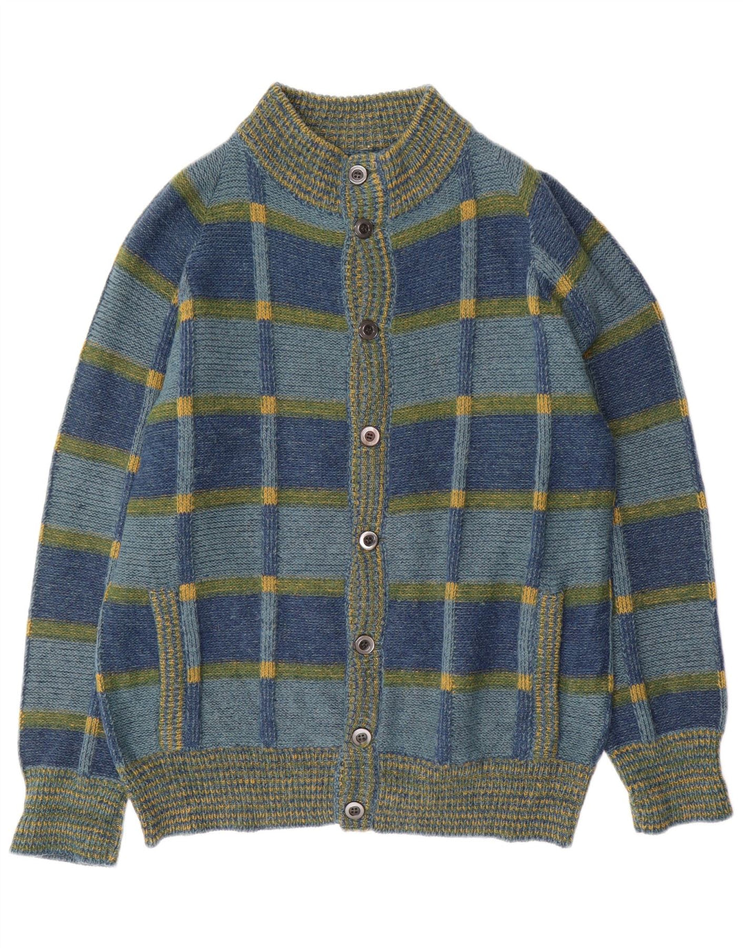 vintage Mens Cardigan Sweater IT 52 Grand Chèque Bleu