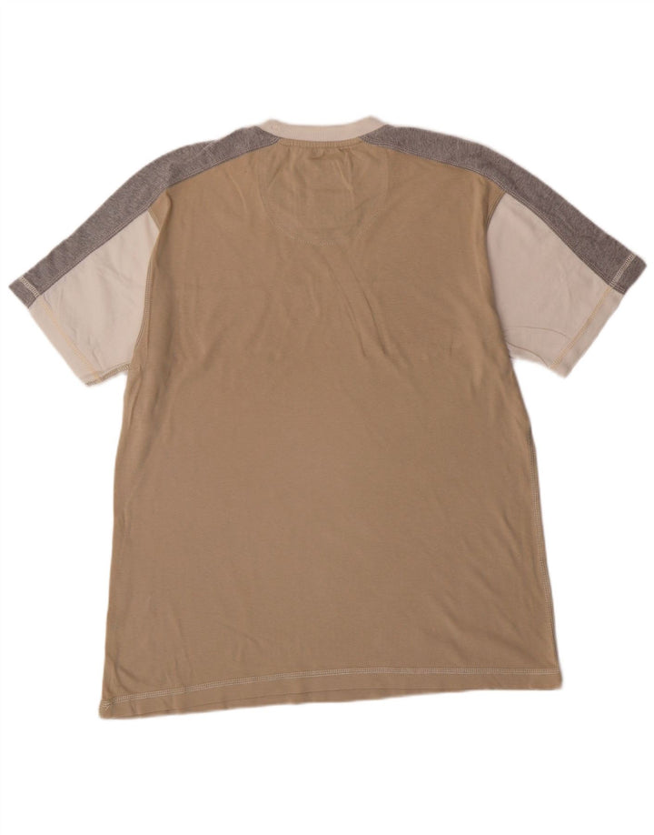 Champion T-Shirt Graphique Homme Large Beige Colourblock