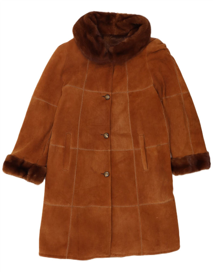 Manteau Shearling Femme Vintage IT 46 Grand Cuir Marron