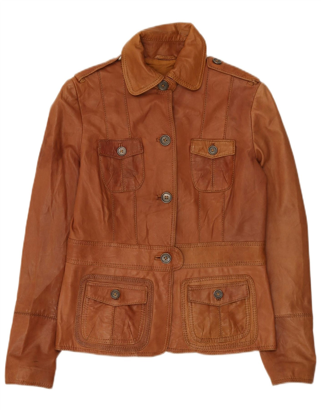 Zara Veste en cuir militaire pour femme UK 14 Marron moyen