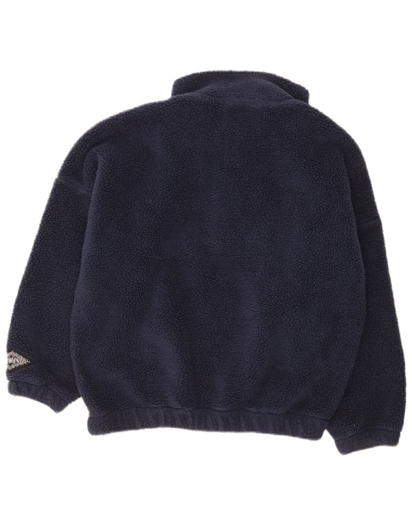 vintage Mens Loose Fit Button Neck Fleece Jumper IT 44/46 Petit Bleu Marine