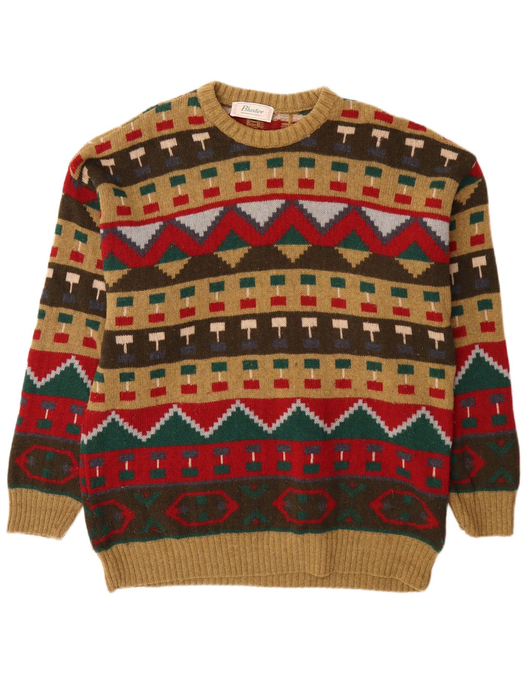 Bluster Pull à col rond pour homme IT 52 en laine géométrique marron