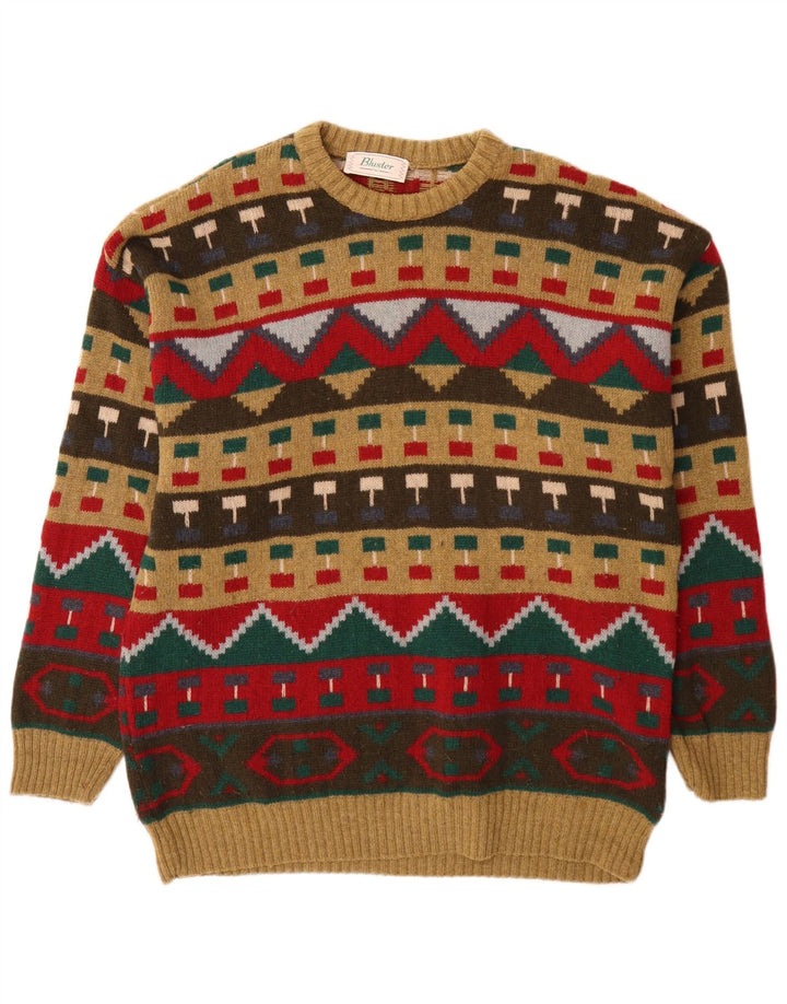 Bluster Pull à col rond pour homme IT 52 en laine géométrique marron
