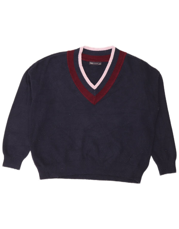 Marks & Spencer Pull col en V pour femme UK 16 Large Bleu marine