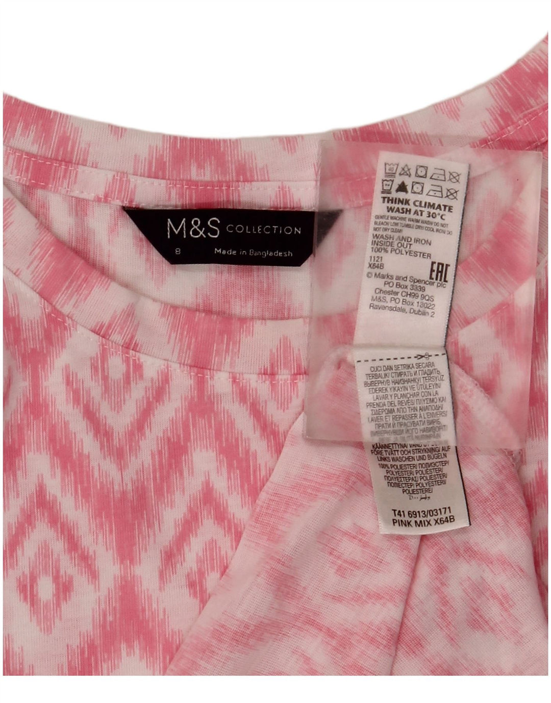 Marks & Spencer Chemisier sans manches pour femme UK 8 Petit Rose Ikat Polyester