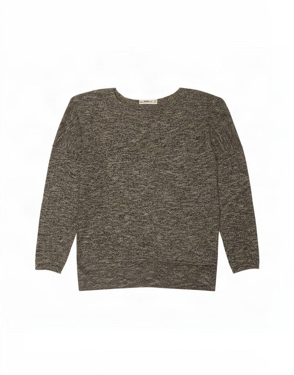 Zara Pull surdimensionné à col bateau pour femme UK 10 Petit gris moucheté