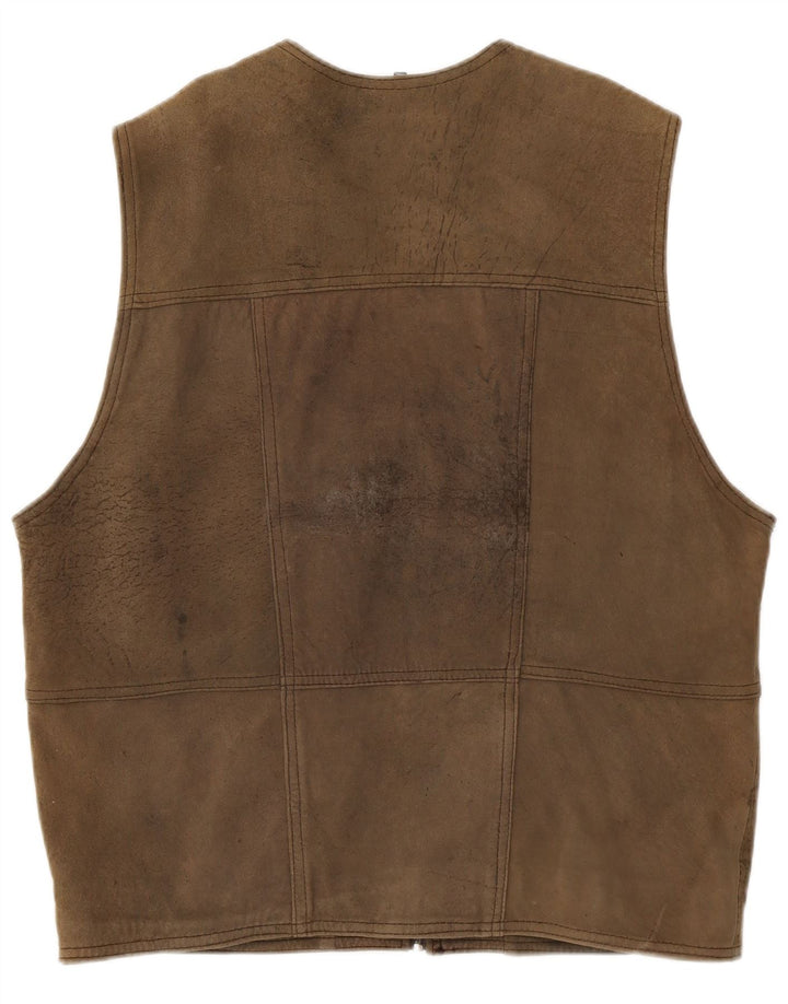 vintage Mens Suede Utility Gilet UK 38 Brun Moyen
