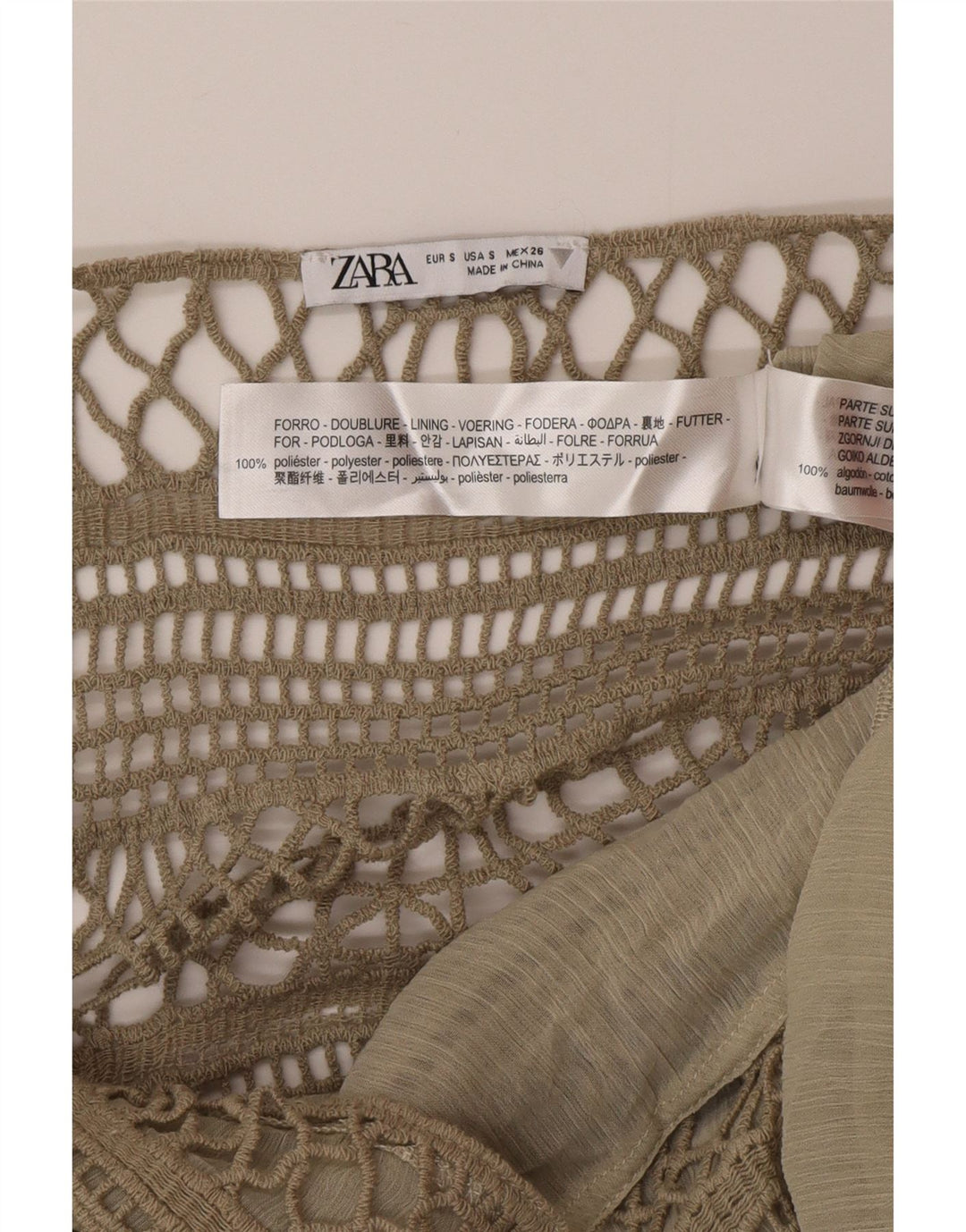 Zara Femme Maxi Robe d'été UK 8 Petit Kaki Polyester