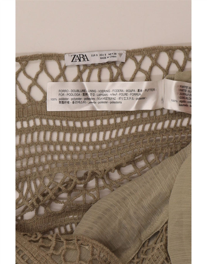Zara Femme Maxi Robe d'été UK 8 Petit Kaki Polyester