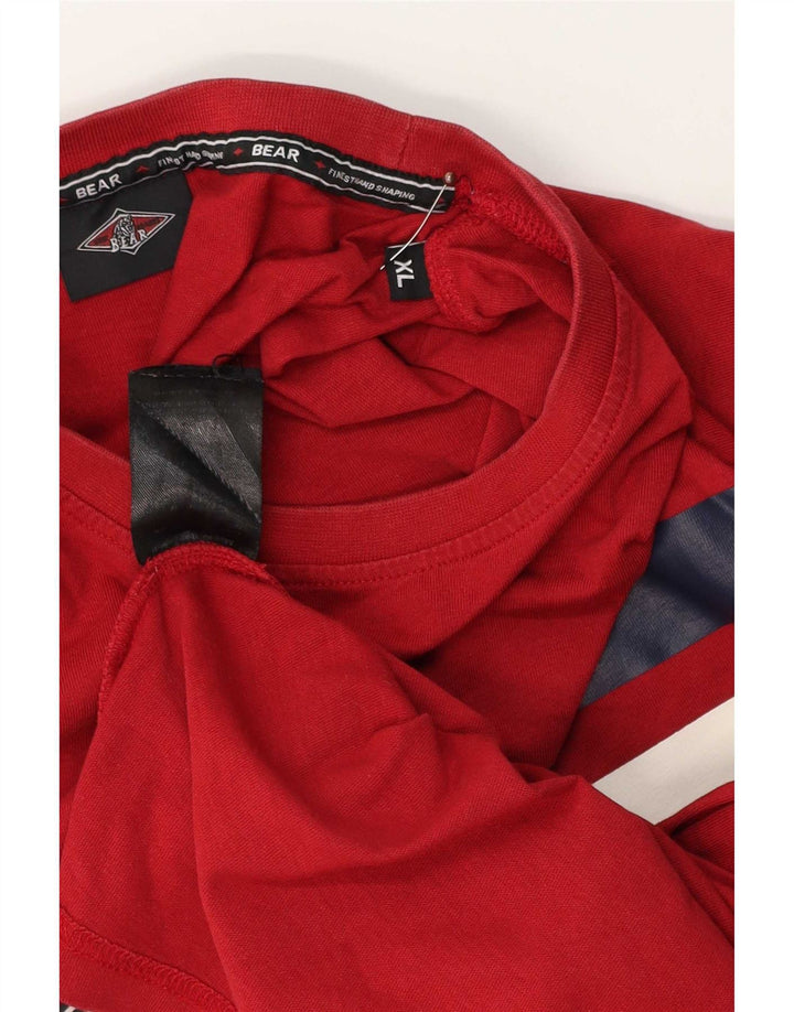 Bear T-Shirt Graphique Homme Top XL Rouge Coton