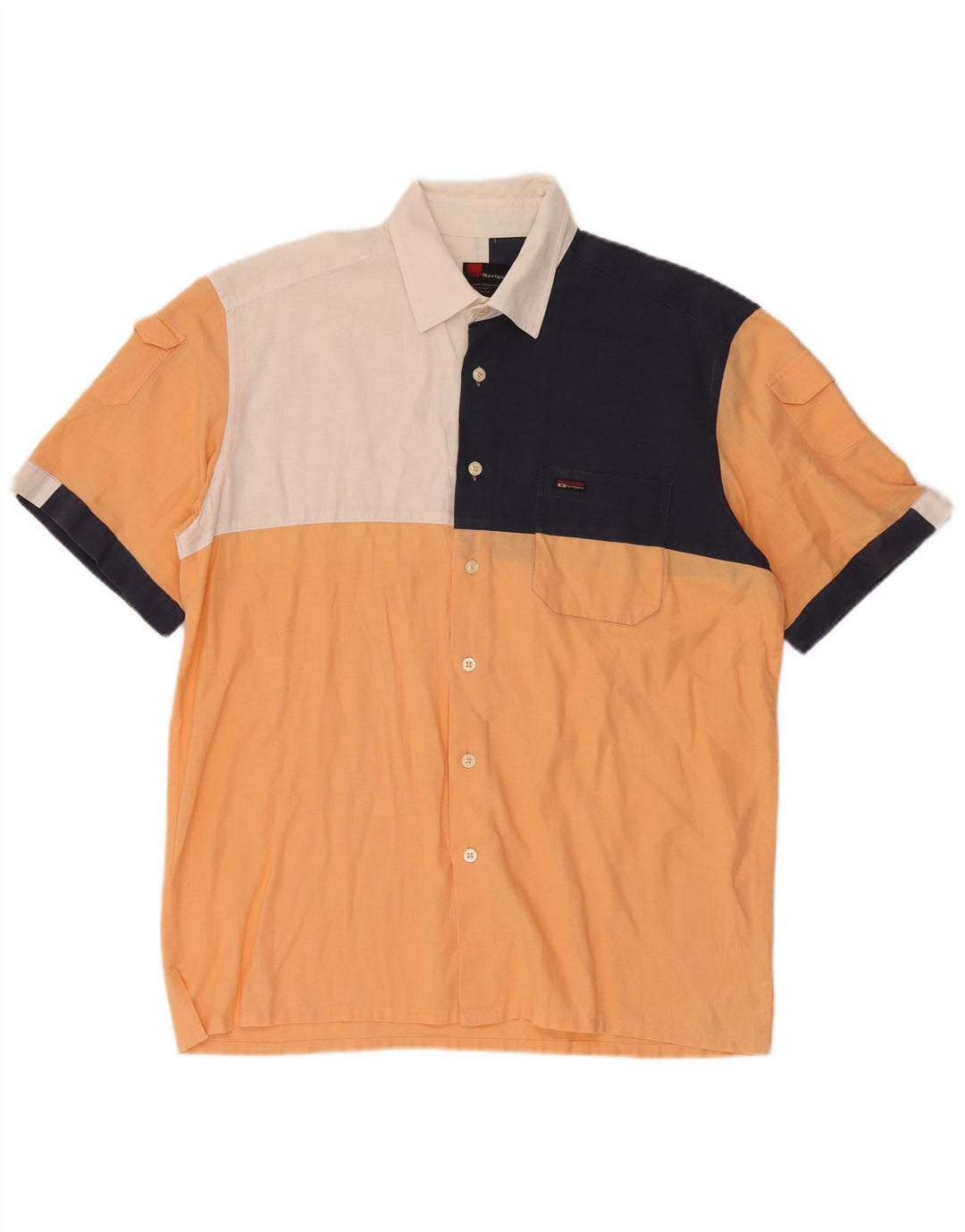 Navigare Chemise à manches courtes pour homme Large Orange Colourblock
