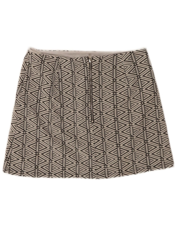 Topshop Mini jupe femme UK 14 Large W34 coton géométrique blanc