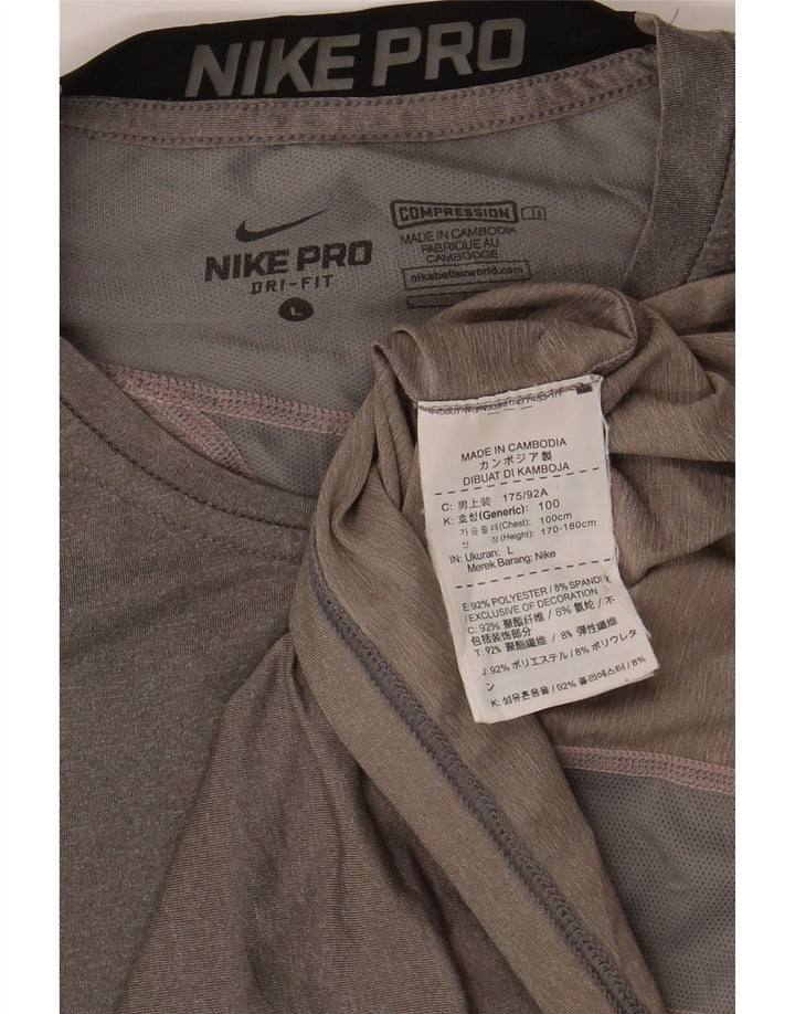 Nike Womens Dri Fit T-Shirt Top UK 14 Large Gris Polyester