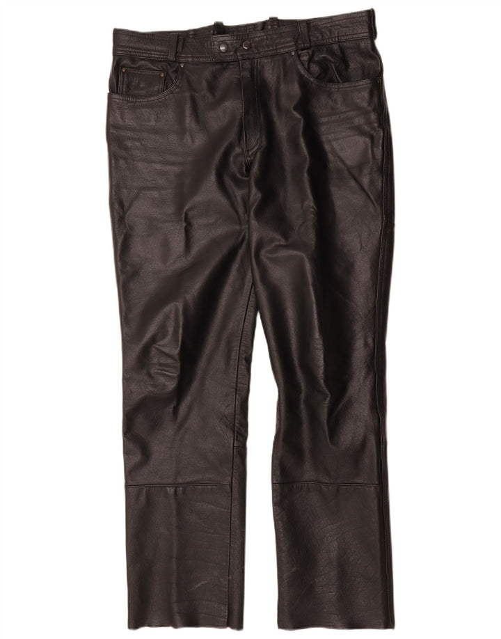 Louis Pantalon droit en cuir pour homme W34 L30 Noir