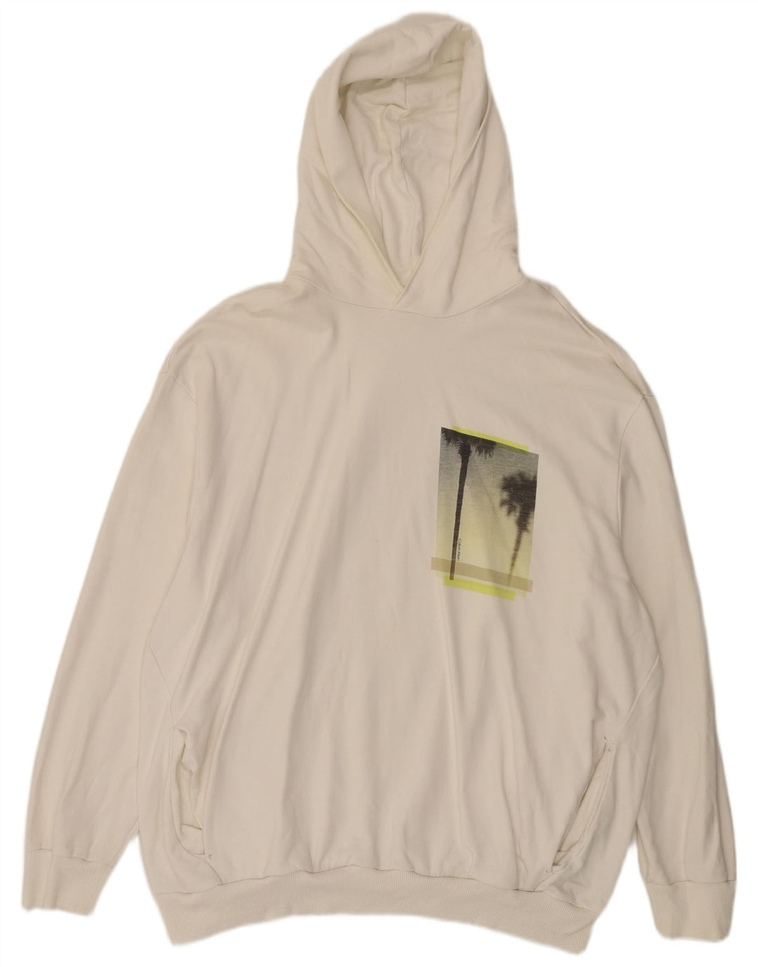 Calvin Klein Pull à capuche graphique pour homme 3XL en coton blanc cassé