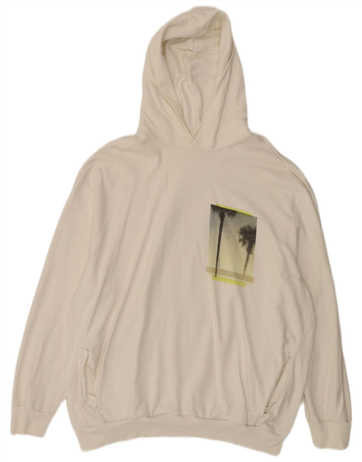 Calvin Klein Pull à capuche graphique pour homme 3XL en coton blanc cassé