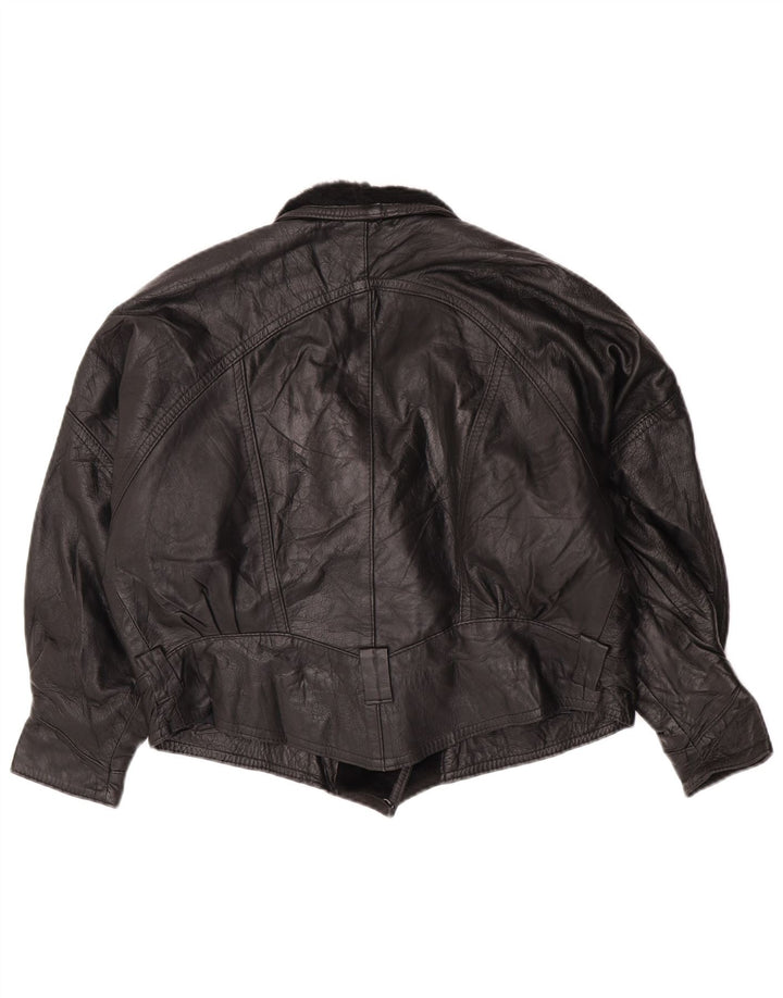 veste en cuir femme vintage UK 14 Grand Noir