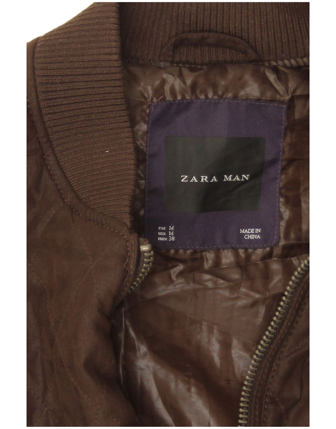 Zara Veste bomber matelassée pour homme UK 38 Marron moyen Polyester