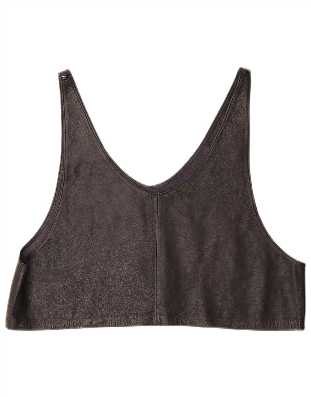 VINTAGE Femmes Cuir Crop Top UK 12 Moyen Noir