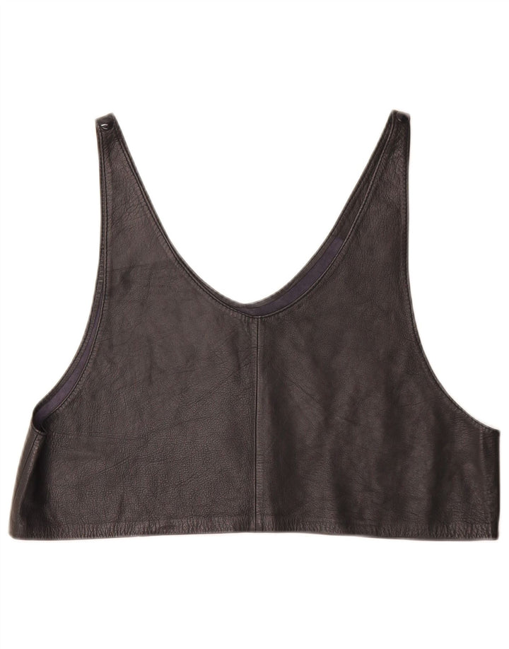 VINTAGE Femmes Cuir Crop Top UK 12 Moyen Noir
