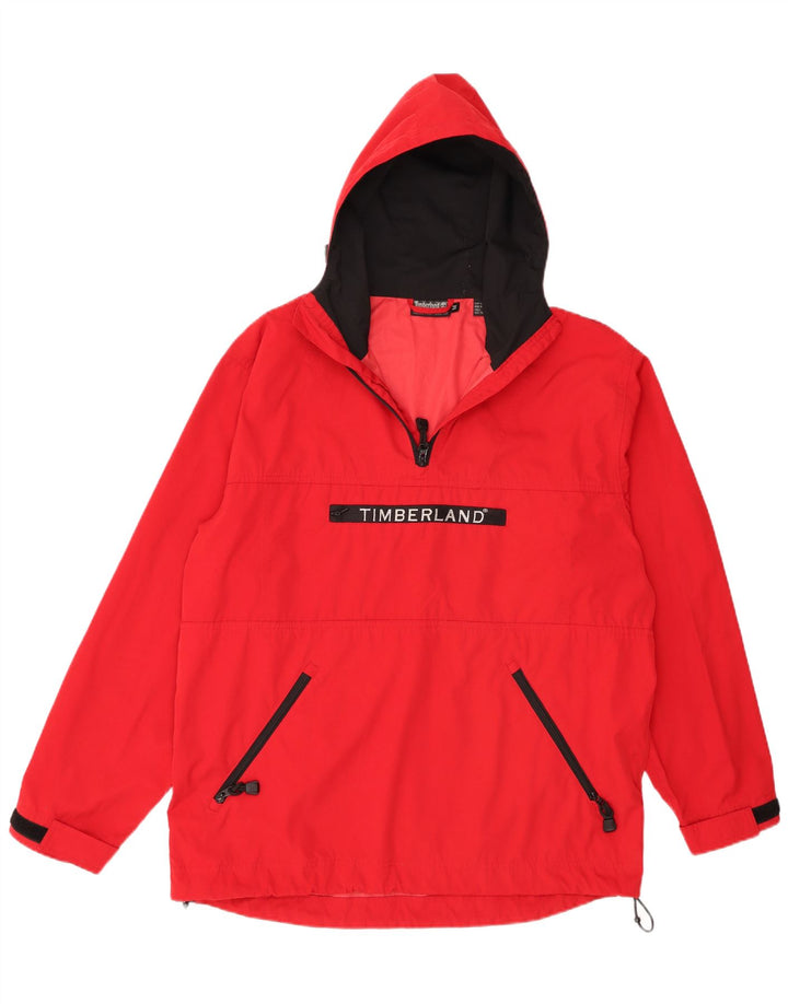 Timberland Veste anorak graphique à capuche pour hommes UK 38 Rouge moyen Polyester