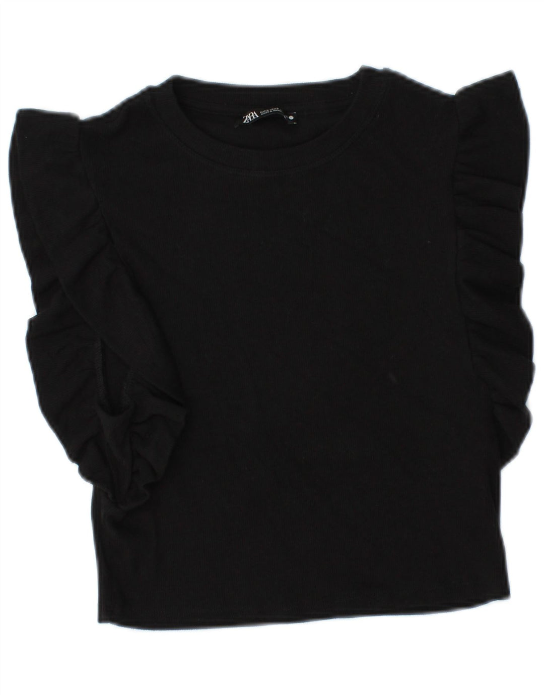 Zara Womens Crop Blouse Top UK 8 Petit Noir Coton