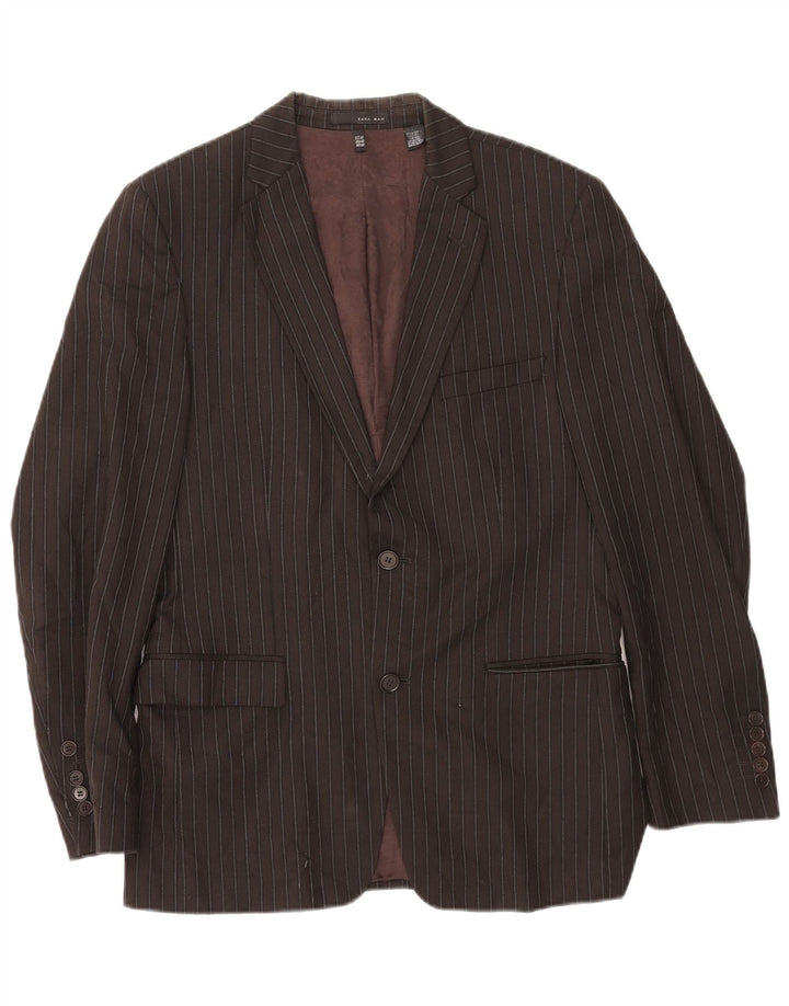 Zara Veste blazer à 2 boutons pour homme EU 50 Rayonne à fines rayures Marron moyen