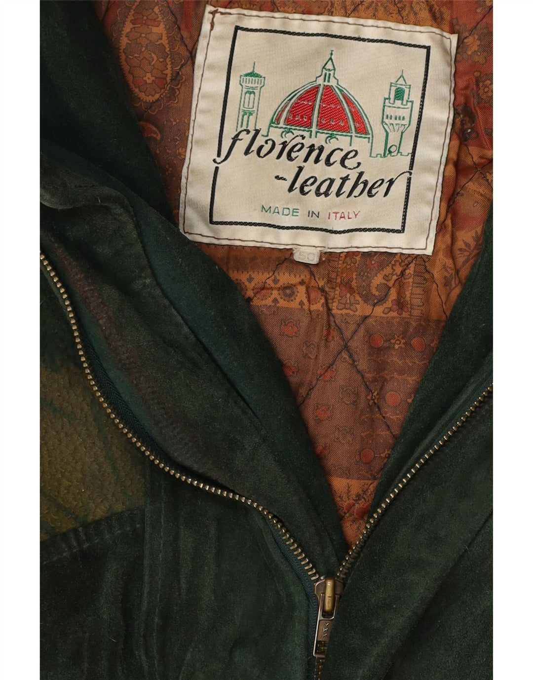 vintage Mens Abstract Pattern Suede Bomber Jacket IT 50 Grand Cuir Vert