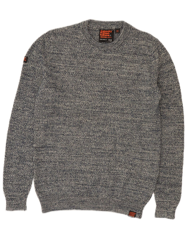 SUPERDRY Mens Crew Neck Jumper Sweater Small Navy Blue Flecked Cotton