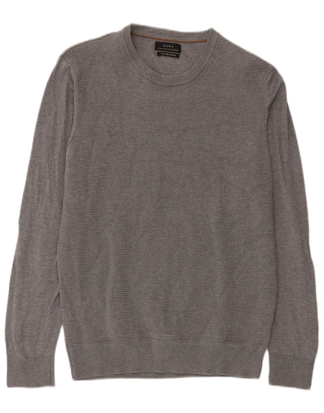 Zara Pull Col Rond Homme Gris Moyen Coton