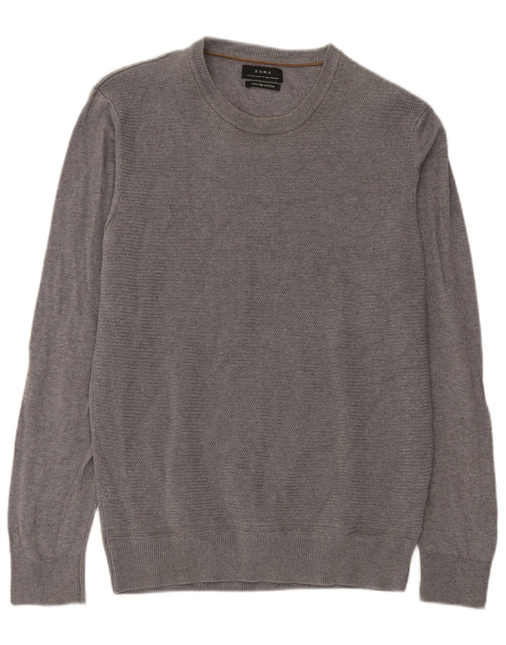 Zara Pull Col Rond Homme Gris Moyen Coton