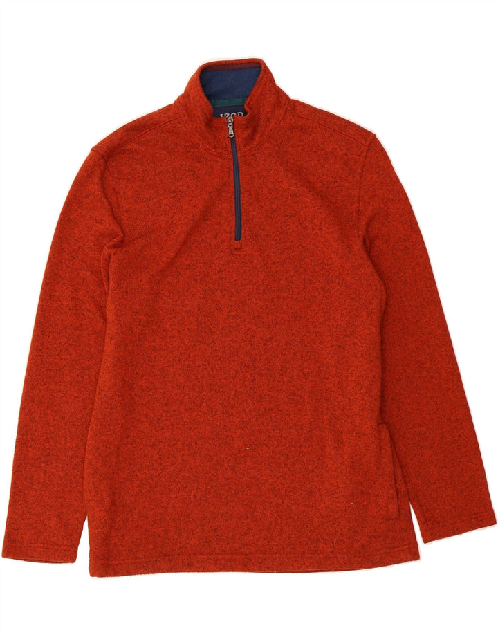 IZOD Mens Zip Neck Sweatshirt Jumper Large Orange Flecked Polyester Vintage Izod and Second-Hand Izod from Messina Hembry 
