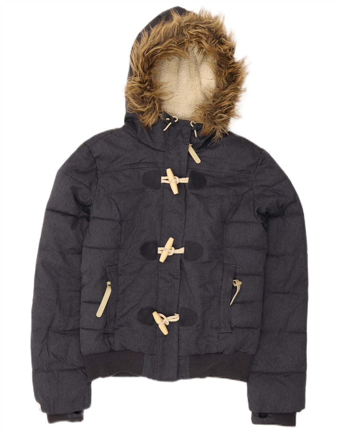 Superdry Veste matelassée à capuche pour femme UK 10 Small Gris Polyester