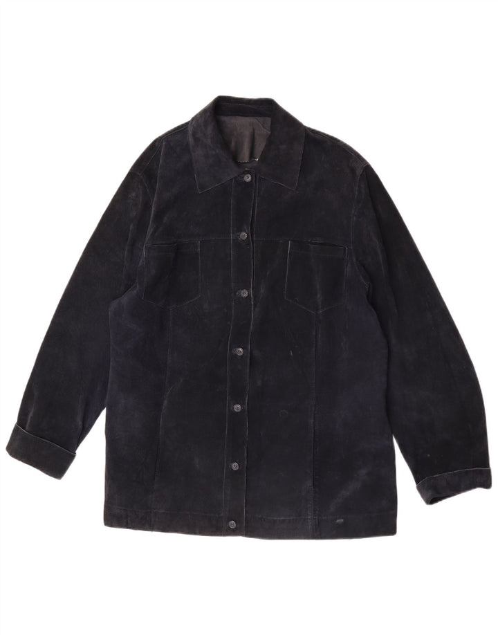 ELENA MIRO Veste en daim pour femme UK 18 XL Cuir bleu marine